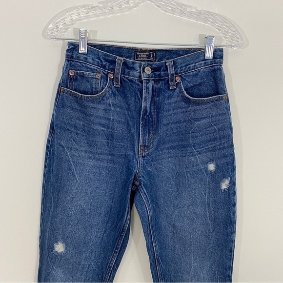 Abercrombie & Fitch 25/0 Mom Jeans High‎ Rise Straight Released Hem Distressed - Picture 3 of 12